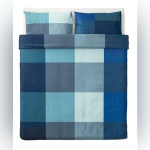 IKEA Brunkrissla Blue Plaid Full/Queen Duvet & Shams Bedding Set, NWT